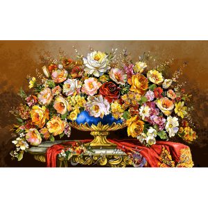 نخ و نقشه تابلوفرش گل و گلدان رز سلطنتی