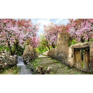 نخ و نقشه تابلو فرش منظره کوچه باغ بهار