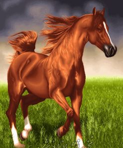 نخ و نقشه تابلو فرش اسب قهوه ای