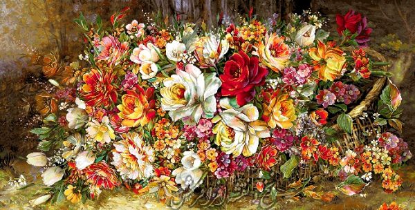 نخ و نقشه تابلوفرش گل رز ریخته