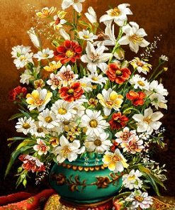 نخ و نقشه تابلوفرش گل بابونه ستونی
