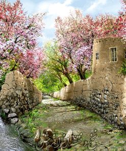 نخ و نقشه تابلو فرش منظره کوچه باغ بهار