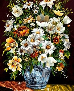 نخ و نقشه تابلو فرش گل بابونه ستونی