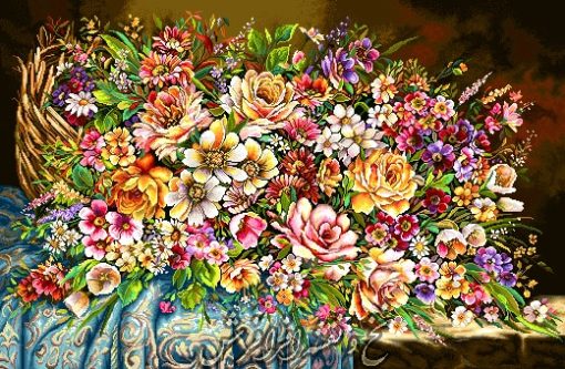 نخ و نقشه تابلوفرش سبد گل ریخته جدید