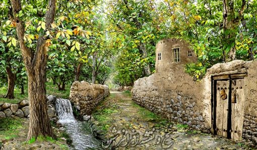 نخ و نقشه تابلوفرش منظره کوچه باغ قدیمی