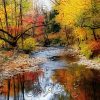 نخ و نقشه تابلوفرش طرح منظره پاییزرودخانه