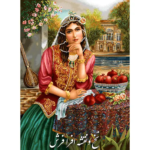 نخ و نقشه تابلوفرش دستبافت دختر قاجار جدید