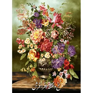 نخ و نقشه تابلوفرش گل و گلدان طولی آنتیک