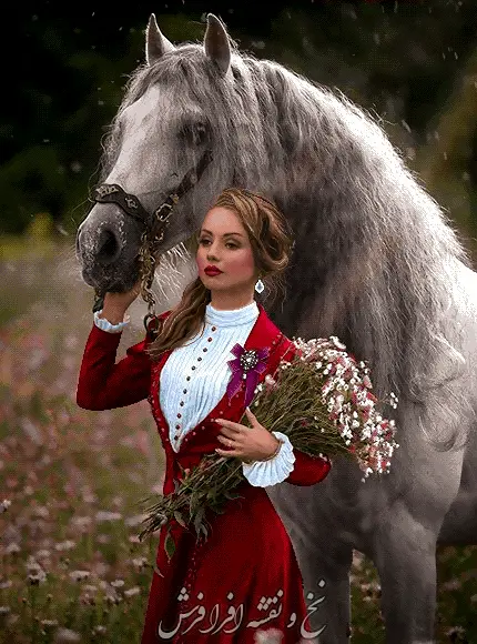 نخ و نقشه تابلو فرش دختر و اسب جدید