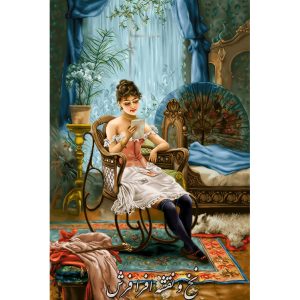 نخ و نقشه تابلو فرش دستبافت دختر نامه خوان