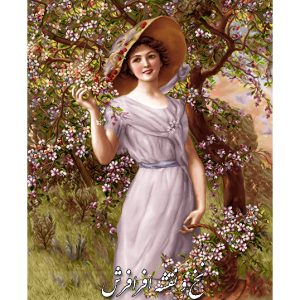 نخ و نقشه تابلو فرش دستبافت دختر گل چین