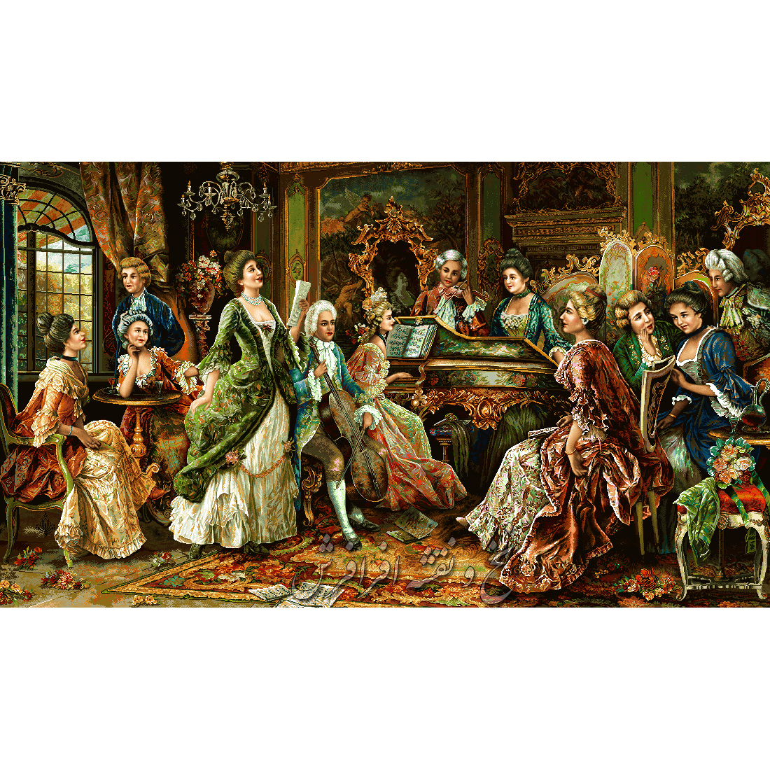 f-145 نخ و نقشه تابلوفرش محفل موسیقی جدید