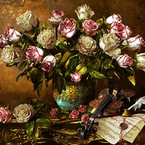 نخ و نقشه تابلو فرش گل لاله و ویالون و شمعدان جدید