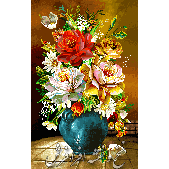 نخ و نقشه تابلو فرش دستبافت گل رز کادویی