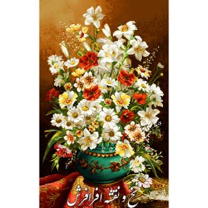 نخ و نقشه تابلوفرش دستبافت گل و گلدان بابونه تبریز