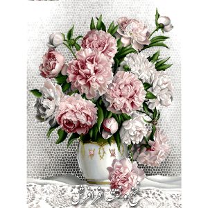 نخ و نقشه تابلوفرش گل و گلدان سفید جدید