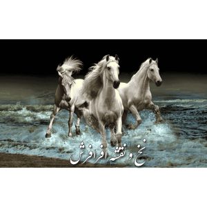 نخ و نقشه تابلوفرش دستبافت سه اسب ساحل دریا