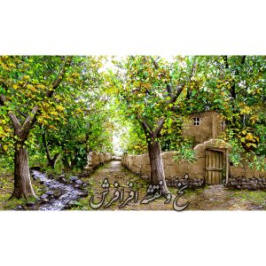 نخ و نقشه تابلوفرش منظره کوچه باغ چشمه دار