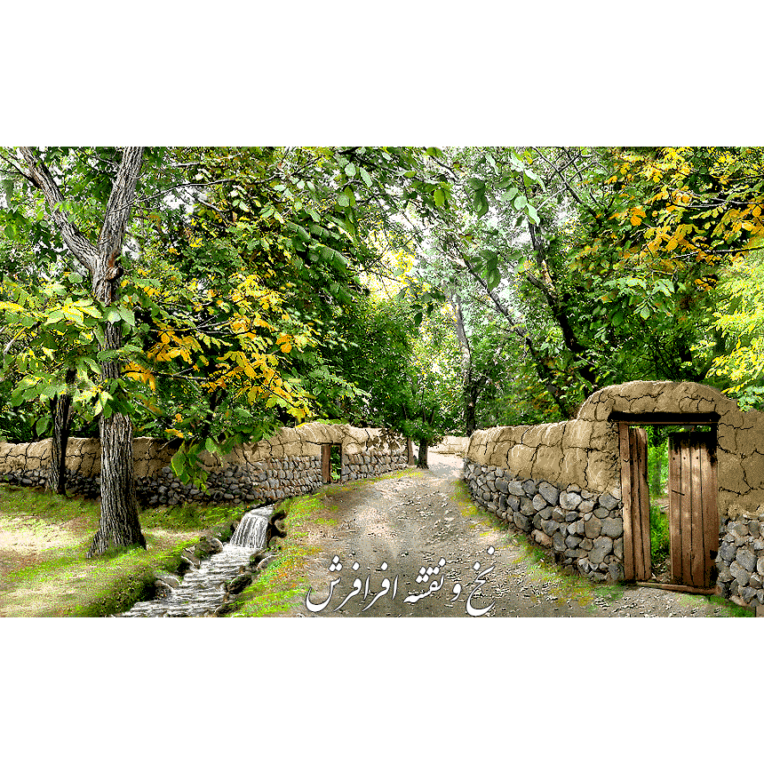 نخ و نقشه تابلوفرش دستبافت منظره کوچه باغ تبریز