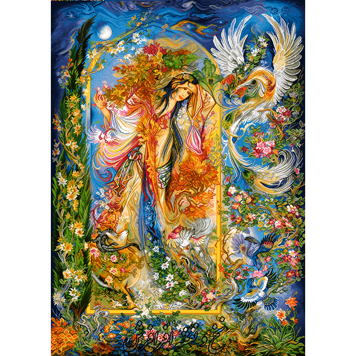 نخ و نقشه تابلوفرش مینیاتوری استاد فرشچیان