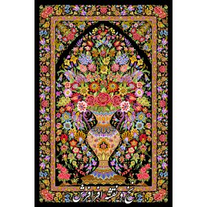 نخ و نقشه فرش قالیچه گلدان گل حاشیه مشکی
