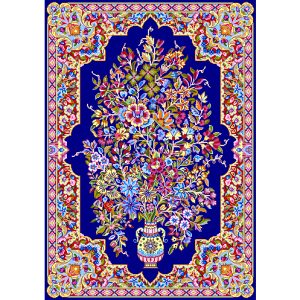 نخ و نقشه تابلوفرش تمام ابریشم گل و گلدان الماس