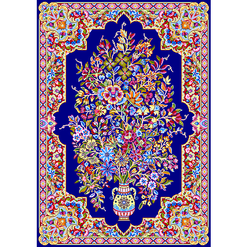 نخ و نقشه تابلوفرش تمام ابریشم گل و گلدان الماس