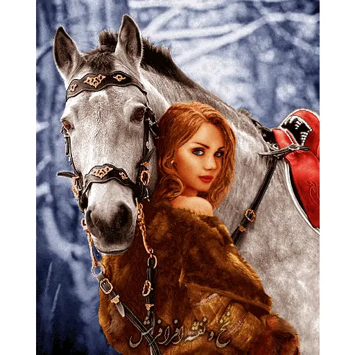 نخ ونفشه تابلوفرش دختر و اسب