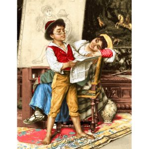 نخ و نقشه تابلو فرش پسر روزنامه خوان