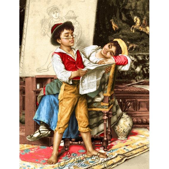 نخ و نقشه تابلو فرش پسر روزنامه خوان
