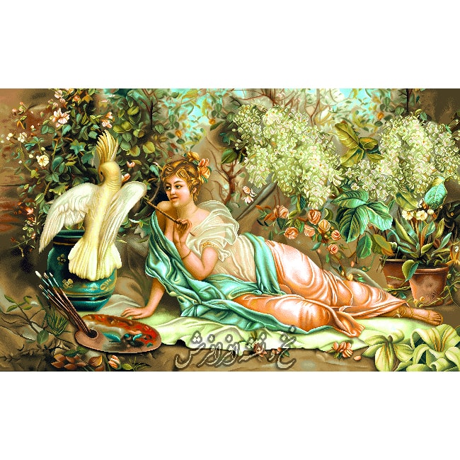 نخ و نقشه تابلوفرش دختر نقاش