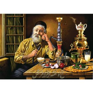 نخ و نقشه تابلوفرش پیرمرد قهوه خانه