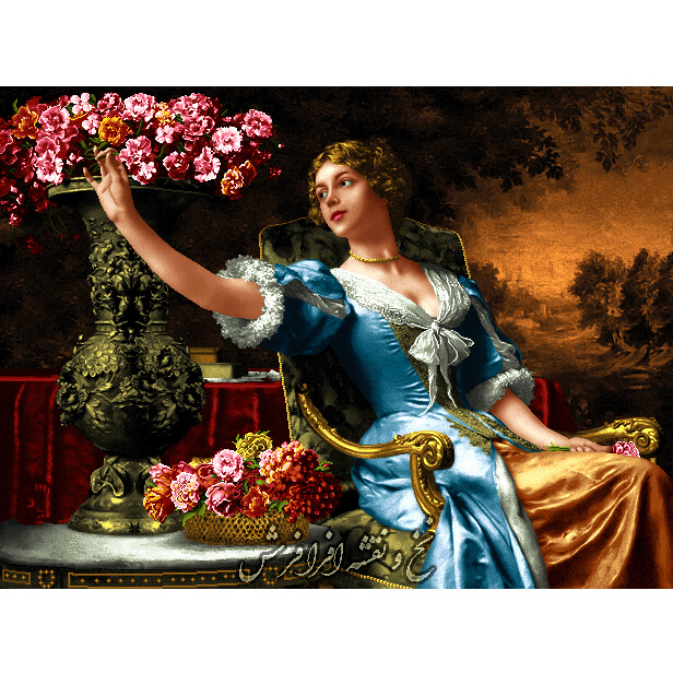 نخ و نقشه تابلوفرش دختر گل چین