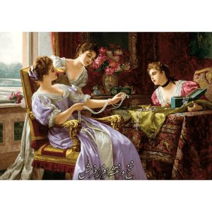 نخ و نقشه تابلو فرش دختر جواهر فروش