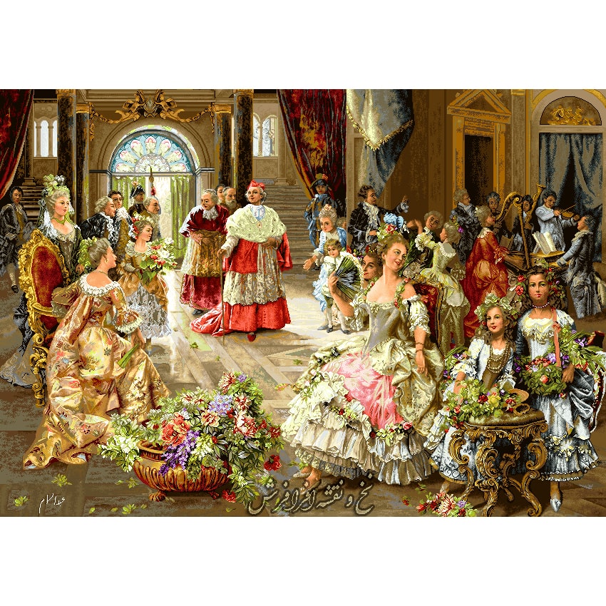 نخ و نقشه تابلو فرش مهمانی فرانسوی عروسی پاپ