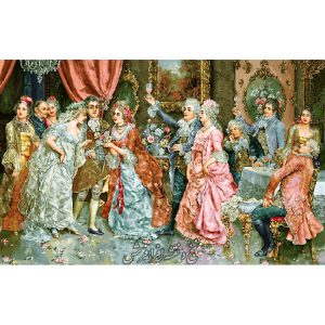 نخ و نقشه تابلو فرش مهمانی فرانسوی بزم شراب خوری