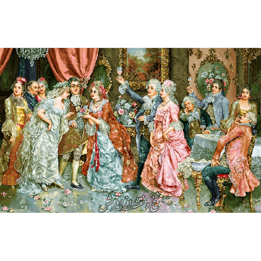 نخ و نقشه تابلو فرش مهمانی فرانسوی بزم شراب خوری