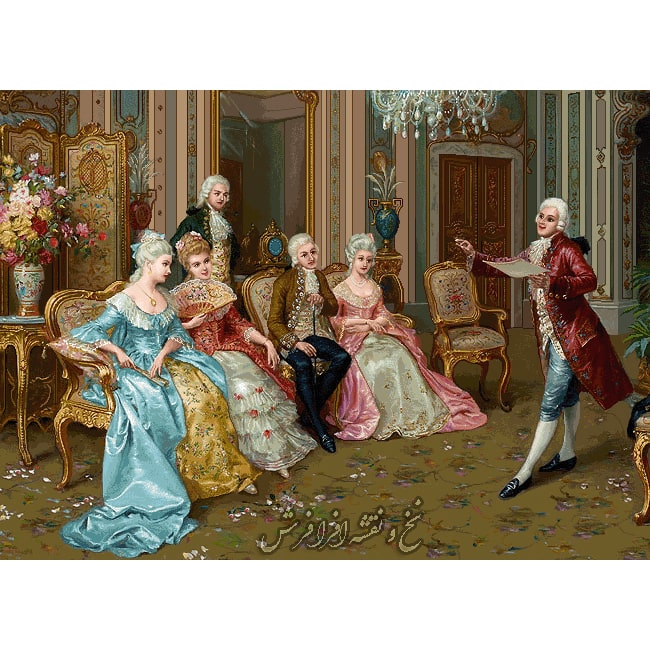 نخ و نقشه تابلو فرش مهمانی فرانسوی محفل شعر جدید