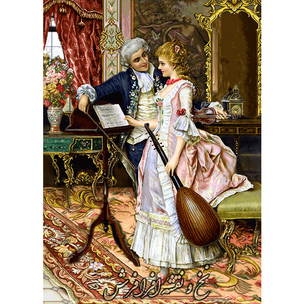 نخ و نقشه تابلوفرش معاشقه