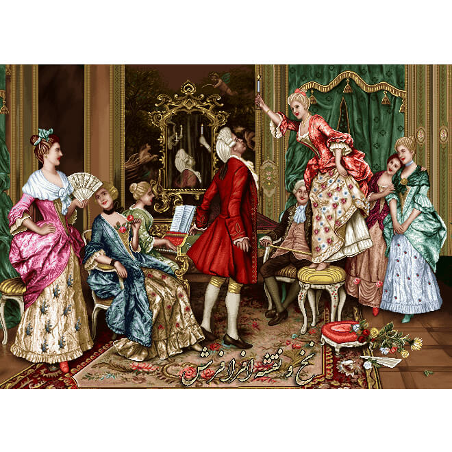 نخ و نقشه آماده بافت تابلوفرش مهمانی فرانسوی فوت شمع