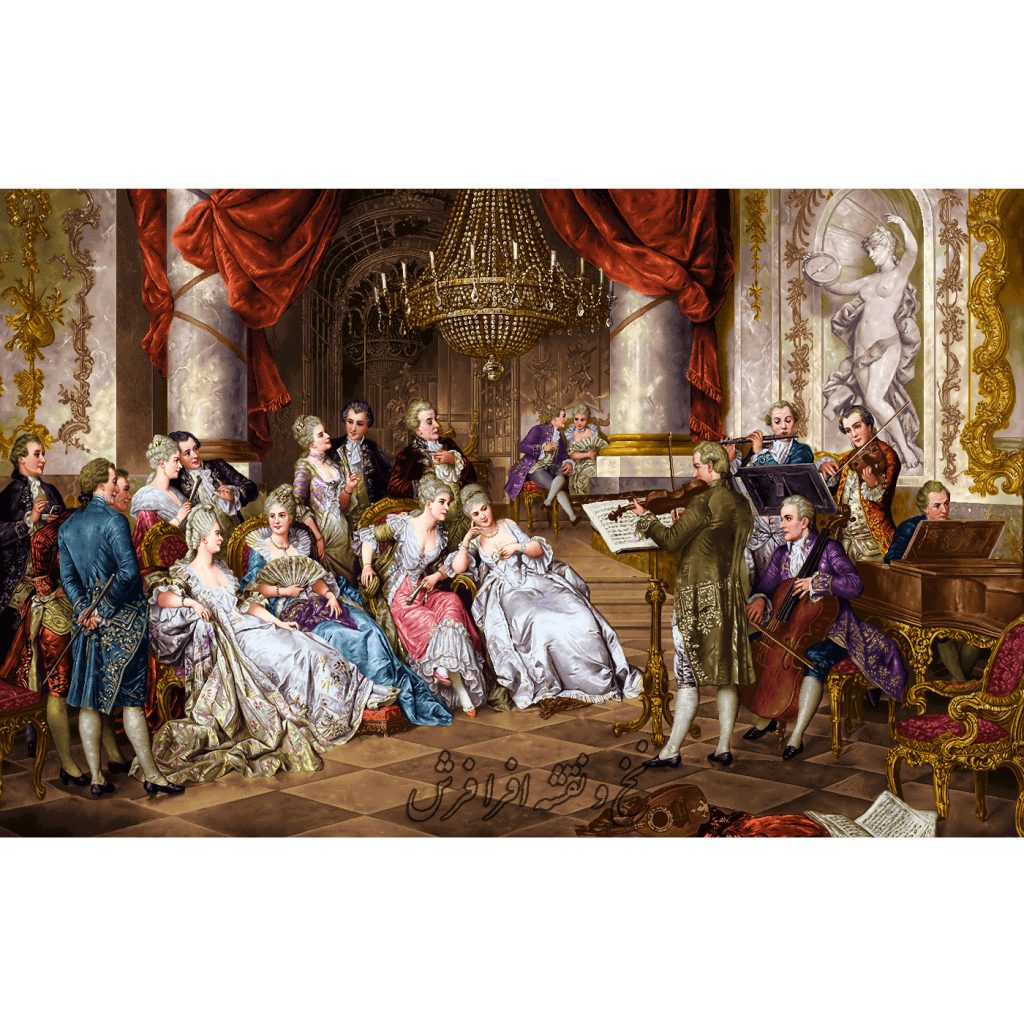 نخ و نقشه تابلو فرش طرح فاخر کلاس موسیقی