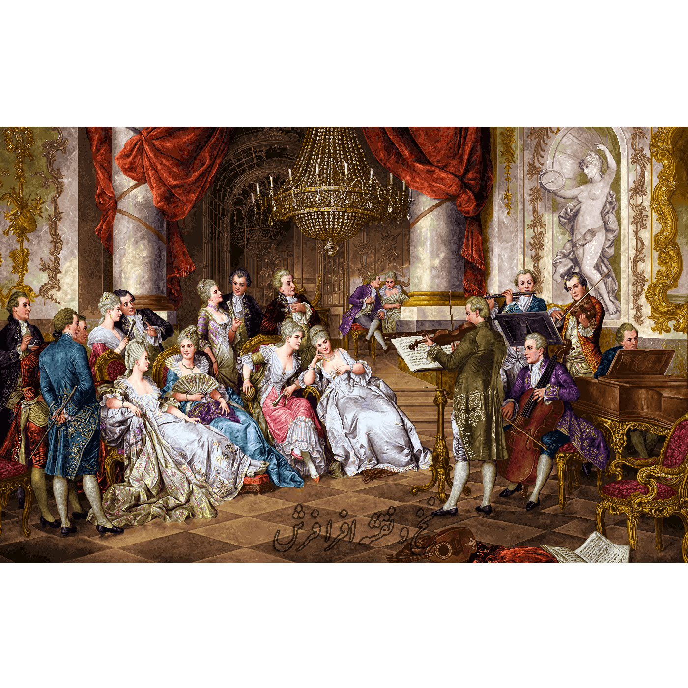 f-141 نخ و نقشه تابلو فرش طرح فاخر کلاس موسیقی