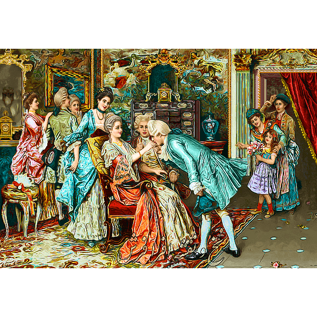 نخ و نقشه کامپیوتری تابلوفرش مهمانی فرانسوی دست بوسی