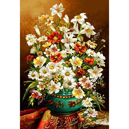 نخ و نقشه تابلوفرش گل بابونه ستونی