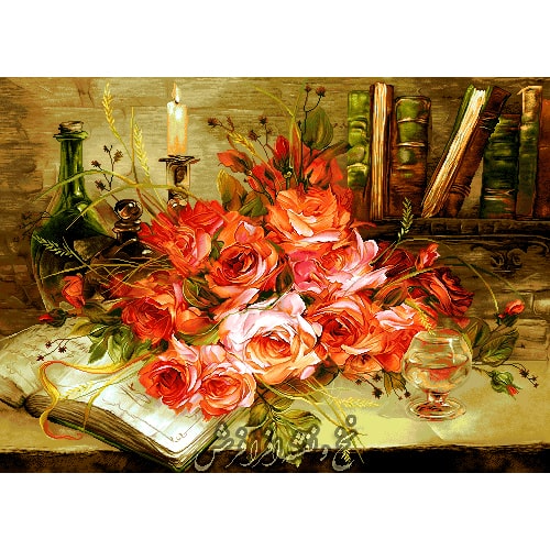 نخ و نقشه تابلو فرش گل و شمع