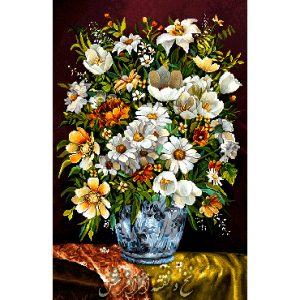 نخ و نقشه تابلو فرش گل بابونه ستونی