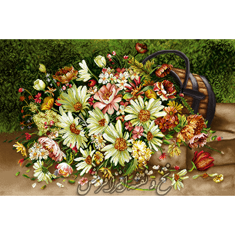 نخ و نقشه تابلوفرش سبد گل ریخته