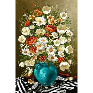 نخ و نقشه تابلو فرش گل لاله و بابونه