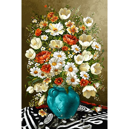 نخ و نقشه تابلو فرش گل لاله و بابونه