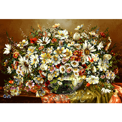 نخ و نقشه تابلوفرش گلدان شیشه ای